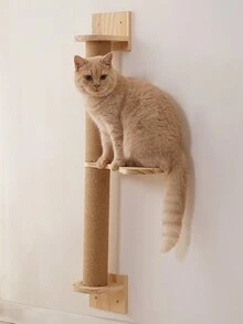 Wall Mounted Cat Scratching Post With Sisal Rope, Cat Jumping Platform Hanging Scratcher Toy Cat Activity Tree With Scratching Pole - Camel - View 3