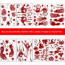 Halloween Decorative Stickers, Assorted Styles To Choose From, Window/Door Stickers, Toys, Blood Hand/Foot Prints, Scary Gag Toys Halloween Decoration - Multicolor - View 4