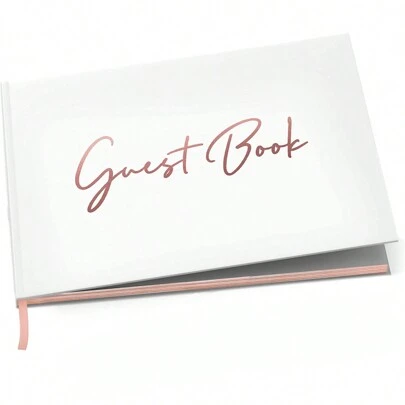 1pc Elegant Rose Gold Hardcover Guest Book, Suitable For Wedding, Party, Events, Visitor Log Book, Special Occasion Signature Book