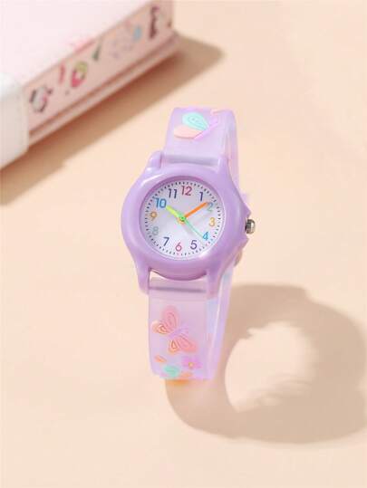 Cute Small Butterfly Pattern Quartz Silicone Strap Children's Watch