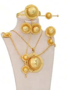 Flower Shape Plated 6pcs Jewelry Sets For Women Luxury Necklace Jewellery Set Wedding Party Gifts Valentines - Yellow Gold - View 11