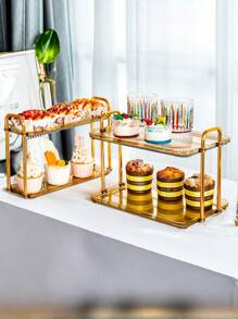 1 件双层豪华蛋糕架，高端家居客厅装饰塑料水果盘和杯架，适用于家庭、酒店、派对和婚礼、厨房、圣诞礼物 - 香檳色 - 查看 1