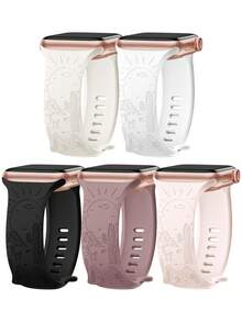 Correa de reloj compatible con Apple Watch de 44 mm, 40 mm, 38 mm, 41 mm, 45 mm, 49 mm, 42 mm para mujeres, con patrón de flores de cactus grabado, de silicona suave y con patrón de flores de cactus lindo, compatible con Apple Watch Series Ultra Ultra 2 SE 9 8 7 6 5 4 3 2 1 - 42/44/45/49MM - Ver 3