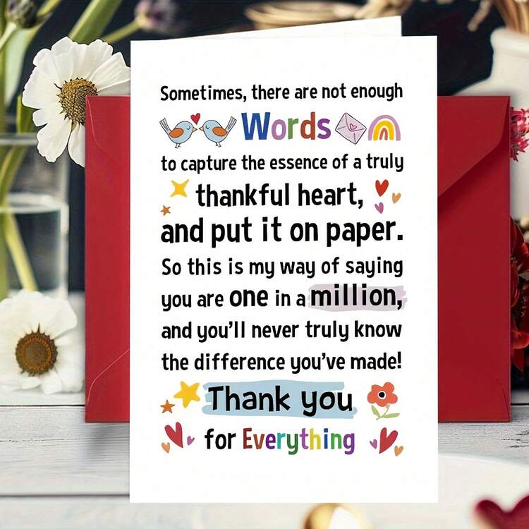 1pc Thank You Card, Thanks For All The Help Message - Multicolor - View 1
