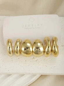 Conjunto de 3 pares de aretes geométricos de aro trenzado en forma de gota de agua con forma de C - Multicolor - Ver 4