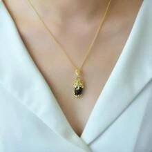1入組天然黑色寶石項鍊套裝，黑色寶石鍍金鑲嵌，金色玉石時尚珠寶，女士項鍊珠寶，寶石項鍊，假日禮物，送給她的禮物。 - Z2 - 查看 6