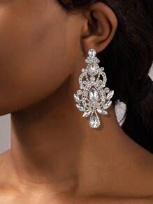 2入組玻璃花嫁婚禮吊墜耳環，女士少女禮物銀色