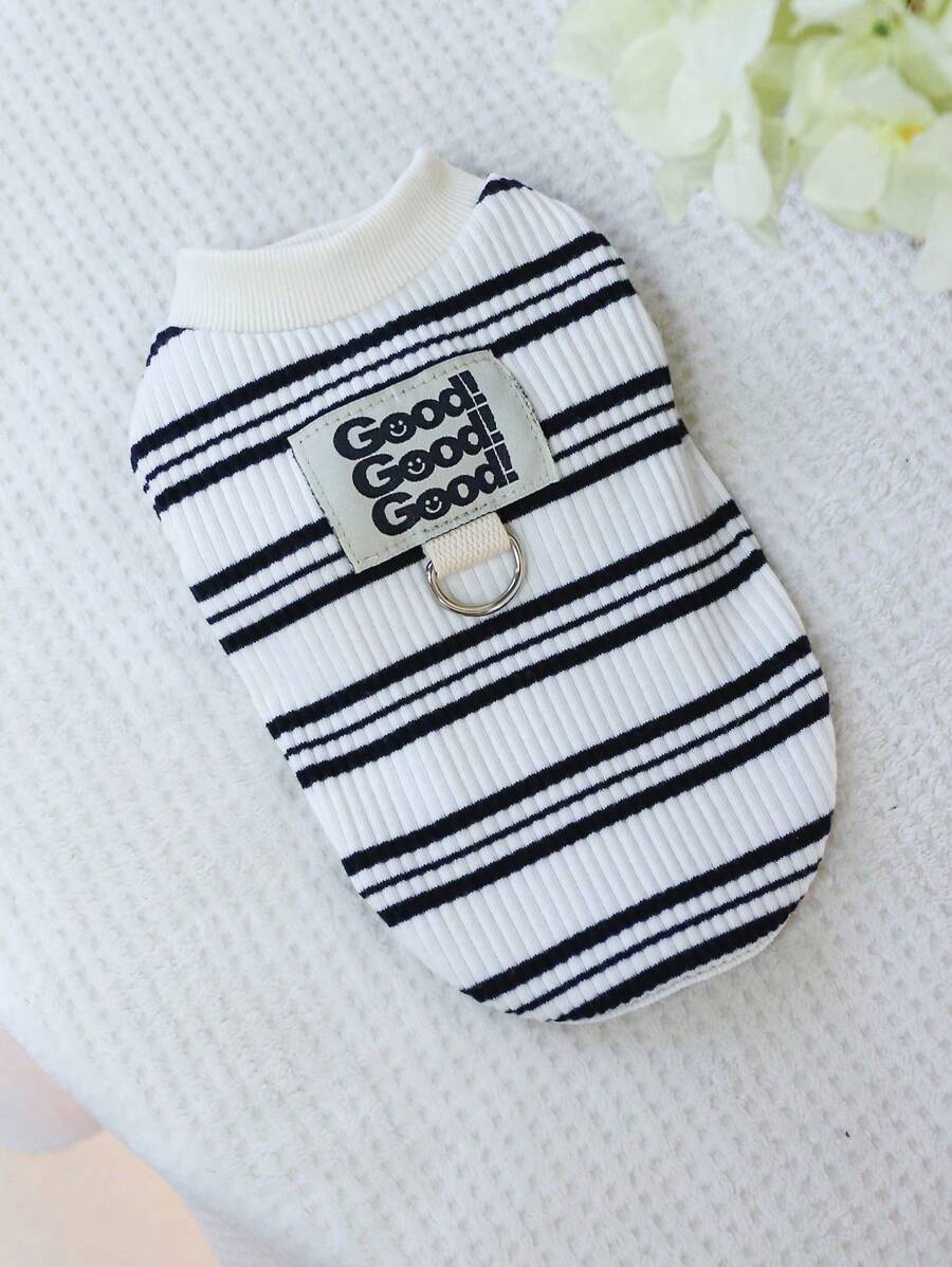 PETCIRCLE 1pc Pet Clothes Cute Striped Harness Vest For Dogs & Cats, Black & White Striped