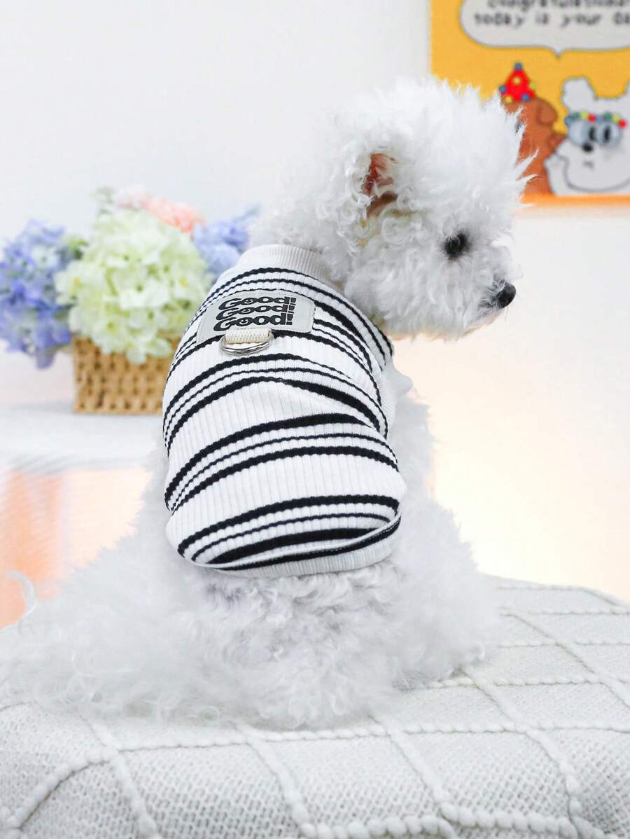 PETCIRCLE 1 件宠物衣服狗猫衣服可爱条纹牵引背心 - 黑白条纹 - 彩色 - 查看 1