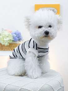 PETCIRCLE 1pc Pet Clothes Cute Striped Harness Vest For Dogs & Cats, Black & White Striped