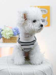 PETCIRCLE 1pc Pet Clothes Cute Striped Harness Vest For Dogs & Cats, Black & White Striped