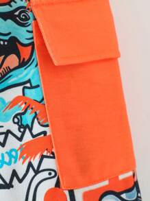 Conjunto casual de 2 piezas de top de manga larga con cuello redondo + pantalones cargo con estampado de dinosaurio para niño pequeño, adecuado para actividades al aire libre, deportes, primavera y otoño - Naranja - Ver 7