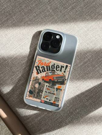 1pc Matte Finish Shockproof Phone Case With Lanyard Hole, High Temperature Colorful Painted Camera Hole, Vintage Poster Design, Premium TPU Material