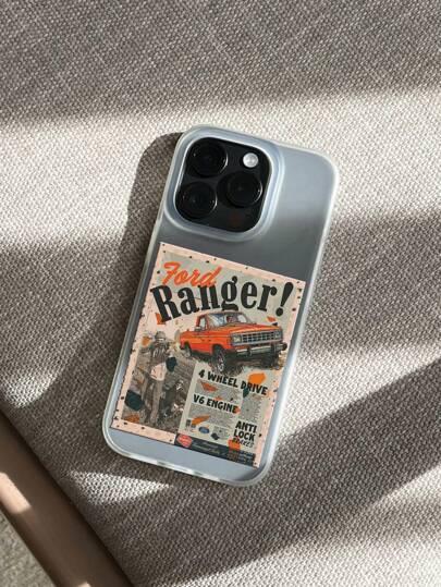 1pc Matte Finish Shockproof Phone Case With Lanyard Hole, High Temperature Colorful Painted Camera Hole, Vintage Poster Design, Premium TPU Material