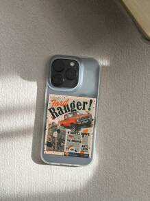 奢华复古TPU时尚防震单件磨砂质感手机壳，带挂绳孔，耐高温彩色喷绘摄像头孔，复古汽车海报设计，优质TPU材质，生日礼物，春季派对适用 - 半透明 - 查看 2