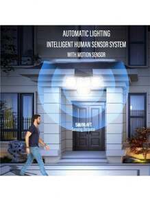 1pc 333 LED/100lLED Solar Outdoor Lights, Waterproof Motion Sensor, Solar Security Spotlight, With Remote Control 3 Mode, 4 Head Solar Floodlight, For Patio, Garage, Porch, Yard(100/300LED ,Integrated/Separation,With/Without Remote Control Optional) Halloween Christmas Thanksgiving Gift - Black - View 8