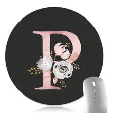 Alfombrilla de ratón con letras rosadas para juegos, teclado de juego de piel sintética suave de alta calidad, redonda, impermeable, antideslizante, para computadora portátil y computadora de oficina - Negro - Ver 11