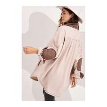 Oversized Button Front Fleece Jacket Shirt - 鏽棕色 - 查看 4