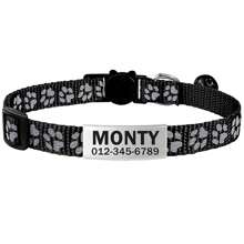 Coleira personalizada para gatos com placa de identificação em aço inoxidável, coleira ajustável de nylon com estampa de pata refletiva multicolorida, sino e pingente de identificação personalizado. Ornamental, gravada, em aço inoxidável, para gatos fofos, etiquetas personalizadas para gatos, coleira personalizada para gatos, coleiras personalizadas para cães, presentes ideais para ela, família, amigos, amantes de animais de estimação, para aniversários, para inauguração de casa. Ornamental, gravada, moderna, fofa, personalizada, para animais de estimação, para aniversários, coleiras, guias e peitorais personalizados para animais de estimação, local, vibrações de férias, inspiração para vida ao ar livre, design divertido para animais de estimação. - Multicolorido - Ver 14