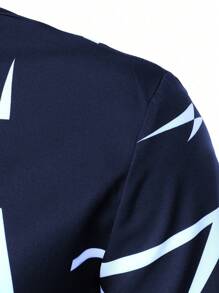 Men's 3D Geometric Pattern Fashion Casual Business Short Sleeve Shirt, Summer - Navy Blue - View 6