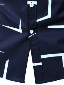 Men's 3D Geometric Pattern Fashion Casual Business Short Sleeve Shirt, Summer - Navy Blue - View 4