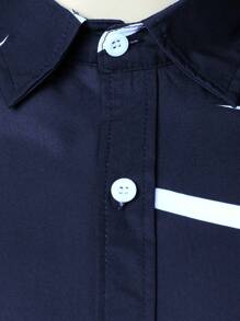 Men's 3D Geometric Pattern Fashion Casual Business Short Sleeve Shirt, Summer - Navy Blue - View 3