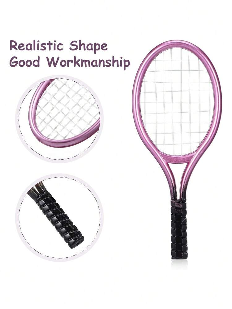 1入創意娃娃網球球拍玩具，迷你球拍，模擬網球配件，娃娃屋配件，運動器材組，節日道具禮品 - 彩色 - 查看 5