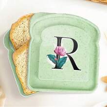 1 pièce Boîte à sandwich portable Toast Bento avec poignée contenant pour nourriture de pique-nique en plein air, boîtes à collations créatifs de 26 initiales, boîtier à sandwich réutilisable pour travailleurs de bureau - Vert - Voir 14