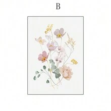 装饰性抽象水彩花卉、花蕾和叶子绘画，现代时尚风格，简约家居装饰墙艺术，客厅/卧室背景，礼物，无框架帆布印刷品 - 彩色 - 查看 12