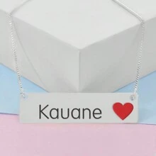 Colar Nome Personalizado Coração Resinado Kauane Banhado Prata 1000 - 999001897