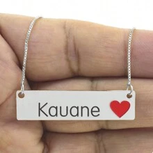 Colar Nome Personalizado Coração Resinado Kauane Banhado Prata 1000 - 999001897