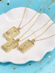 1pc Tarot The Mysteries Of Nature 0-21 Major Arcana Tarot Card Pendant Necklace, Fortune Telling Secrets Room Rich Mysteries Profound Secrets Tarot Cards, Best Friend Gift, Exquisite Gift (The Fool, The Magician, The High Priestess, The Empress, The Emperor, The Hierophant, The Lovers, The Chariot, Strength, The Hermit, Wheel Of Fortune, Justice, The Hanged Man, Death, Temperance, The Devil, The Tower, The Star, The Moon, The Sun, Judgement, The World) - 金色 - 查看 7