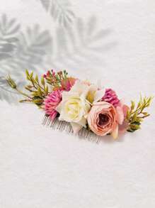 Nuevo accesorio para el cabello de estilo bohemio con flor de tela de rosa para novia y accesorios para el cabello de vacaciones en la playa, peinetas para el cabello lateral, artículos escolares