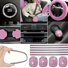 35pcs Car Seat Set Plush Pendant Steering Wheel Universal Car Accessories Interior Set - The Perfect Choice For Fashionable Ladies - 粉色 - 查看 3
