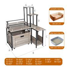 Mueble para cubrir la caja de arena del gato con estante para plantas, caja de arena de gato de madera de esquina, bandeja extraíble, estante para plantas con caja de arena escondida, mueble para cubrir la caja de arena con recoge arena, casa de gato para decoración exterior - Gris - Ver 5