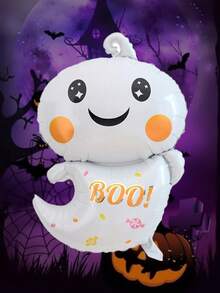 1入組萬聖節主題外星人形狀鋁箔氣球，帶可愛的卡通蜘蛛、鬼和網印花，萬聖節背景派對裝飾，節日家居和庭院場景裝飾，道具 - 彩色 - 查看 12