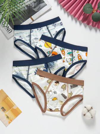 Young Boy 4 Packs Cartoon Pattern Four Corner Combination Underwear