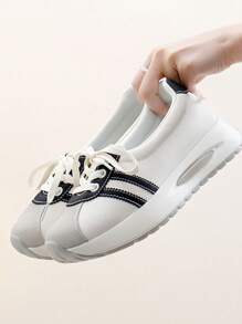 女士休闲运动鞋、平底运动鞋、运动路跑鞋 - 米色黑色 - 查看 7