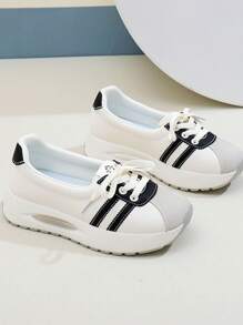 女士休闲运动鞋、平底运动鞋、运动路跑鞋 - 米色黑色 - 查看 4