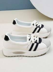 女士休闲运动鞋、平底运动鞋、运动路跑鞋 - 米色黑色 - 查看 5