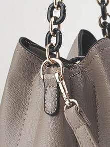 Bolsa feminina de cor sólida da moda, alça de corrente, bolsa de ombro pequena, bolsa de ombro feminina de couro sintético e carteira para celular, carteira tipo balde
