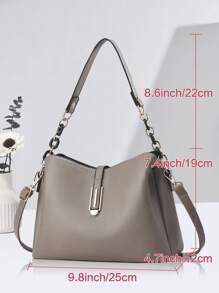 Bolsa feminina de cor sólida da moda, alça de corrente, bolsa de ombro pequena, bolsa de ombro feminina de couro sintético e carteira para celular, carteira tipo balde