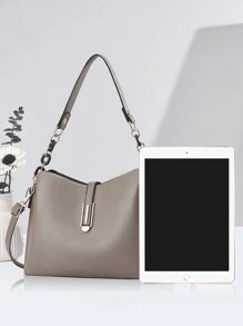 Bolsa feminina de cor sólida da moda, alça de corrente, bolsa de ombro pequena, bolsa de ombro feminina de couro sintético e carteira para celular, carteira tipo balde