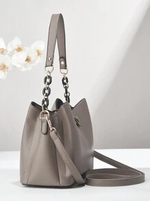 Bolsa feminina de cor sólida da moda, alça de corrente, bolsa de ombro pequena, bolsa de ombro feminina de couro sintético e carteira para celular, carteira tipo balde