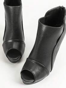 女士高跟厚底细高跟鞋露趾黑色镂空浅口鞋适合派对、夜总会和日常穿着 - 黑色 - 查看 5