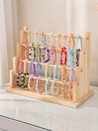 1pc/2pcs 4-Tier/6-Tier Wooden Jewelry Display Stand For Bracelets, Anklets, Necklace Pendants, Ideal For Organizing Hairpin, Hair Ties, Hair Accessories, Multi-Functional Desktop Cabinet Window Display Rack