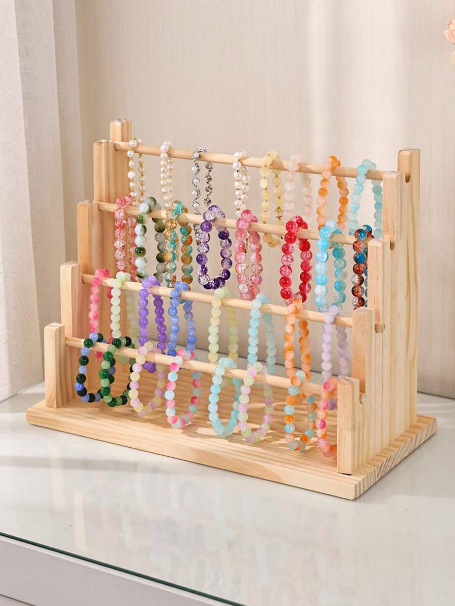 1pc 4-Tier/6-Tier Wooden Jewelry Display Stand, Multi-Functional Holder Organizer For Bracelets, Necklaces, Hair Accessories On Tabletop Or Counter
