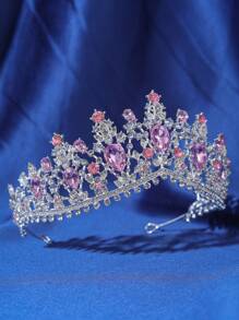 1件优雅奢华巴洛克水钻皇冠，新娘婚礼发饰，浪漫公主表演头饰，派对舞会活动皇冠，情人节配饰 - 淺粉色 - 查看 2