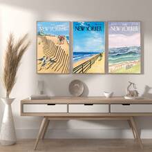 Bộ 3 bức tranh nghệ thuật ven biển New York Canvas cổ điển Poster phong cảnh trừu tượng Bức tranh cổ điển In ảnh treo tường cho phòng khách Phòng ngủ Trang trí nhà cửa, Không có khung - màu đen - Xem 3