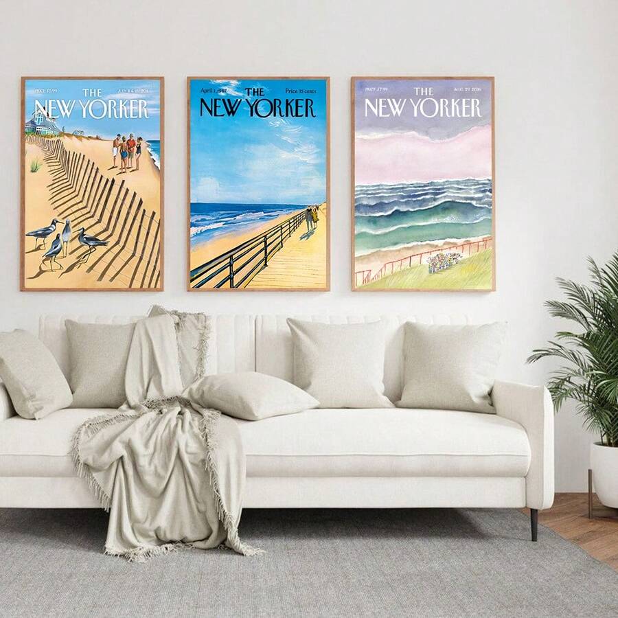 Bộ 3 bức tranh nghệ thuật ven biển New York Canvas cổ điển Poster phong cảnh trừu tượng Bức tranh cổ điển In ảnh treo tường cho phòng khách Phòng ngủ Trang trí nhà cửa, Không có khung - màu đen - Xem 1